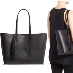 Saint Laurent YSL Perforated Black Tote with tassel
